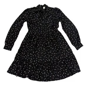 KATE SPADE Black Scatter Dot Polka Dot Bow Ruffle Shirt Fit N Flare Dress Size 8